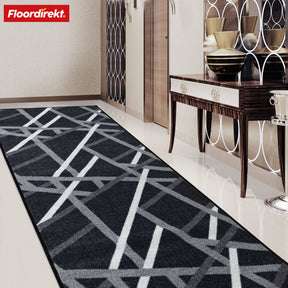 Tapis sur mesure | Printed | Anthracite à rayures | Antidérapant & facile d'entretien