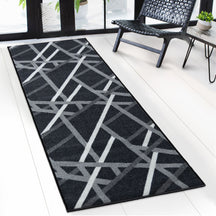 Tapis couloir Printed | En anthracite et marron | Tapis moderne à motif rayé avec dos antidérapant en gel | Résistant et facile d’entretien
