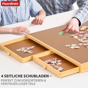 Table de puzzle | Yukon | Support de puzzle compact avec tiroirs en bambou & MDF | Pour jusqu'à 1000 pièces