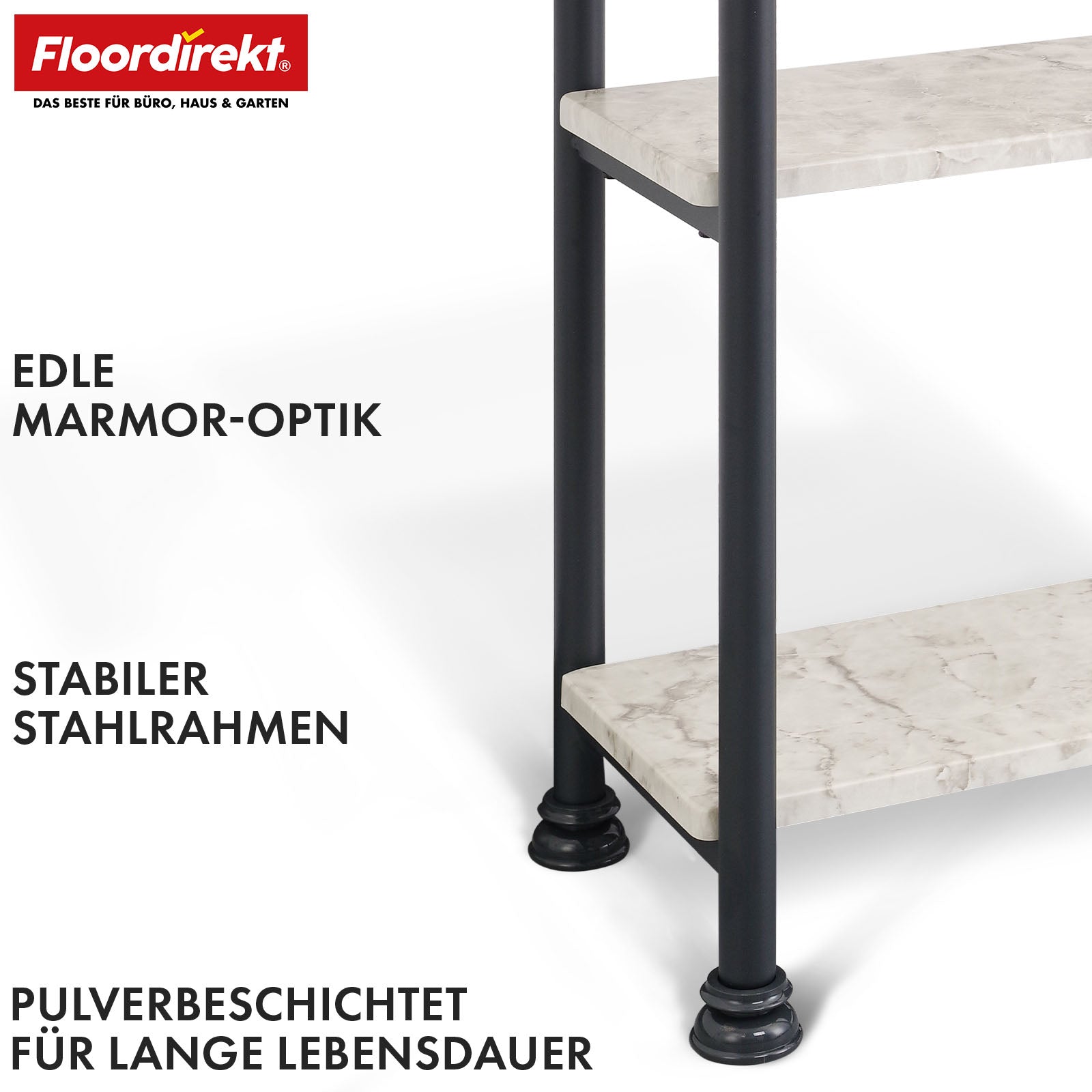 Étagère sur pied | Charles | Étagère moderne aspect marbre avec structure en acier robuste | Disponible en 3 ou 4 niveaux