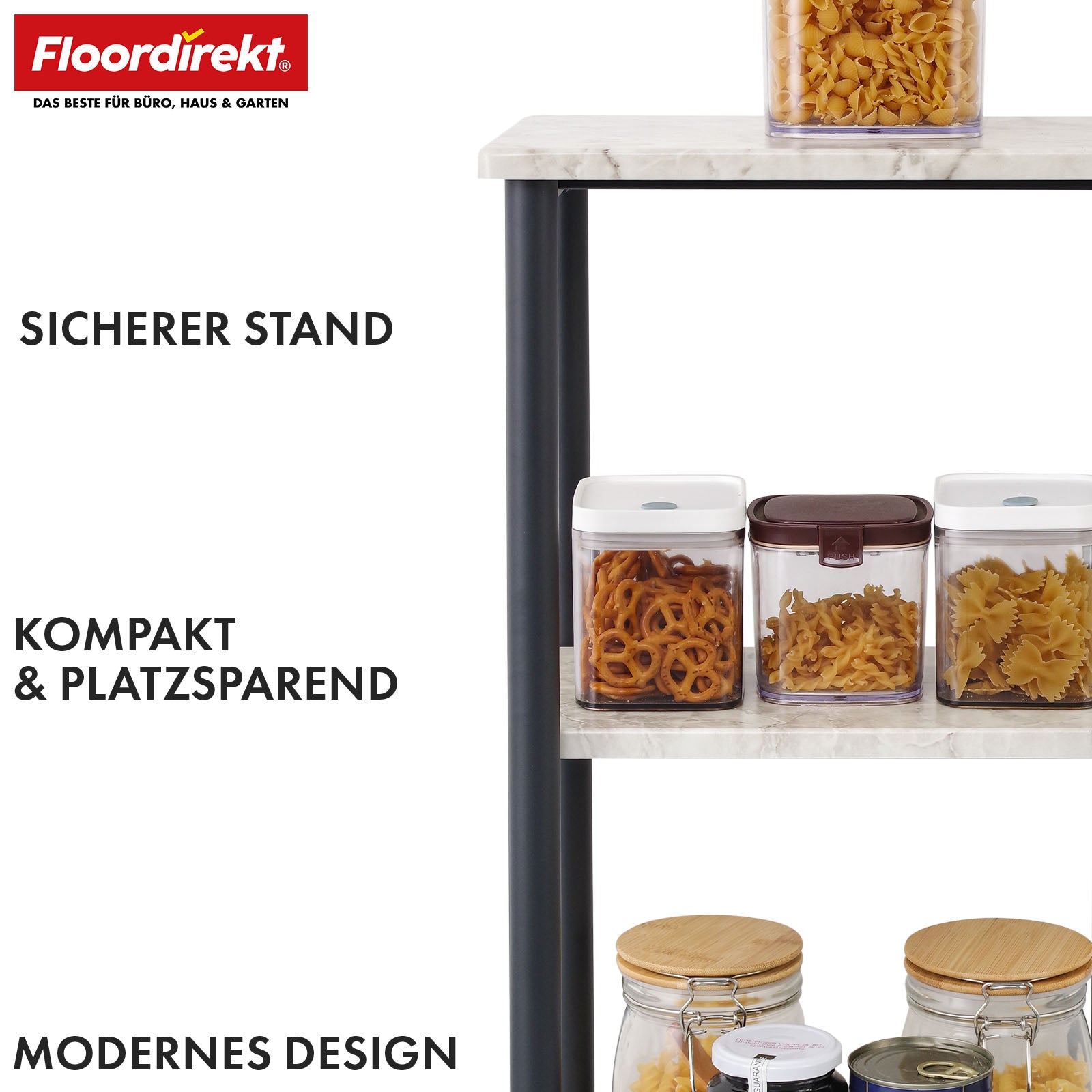 Étagère sur pied | Charles | Étagère moderne aspect marbre avec structure en acier robuste | Disponible en 3 ou 4 niveaux