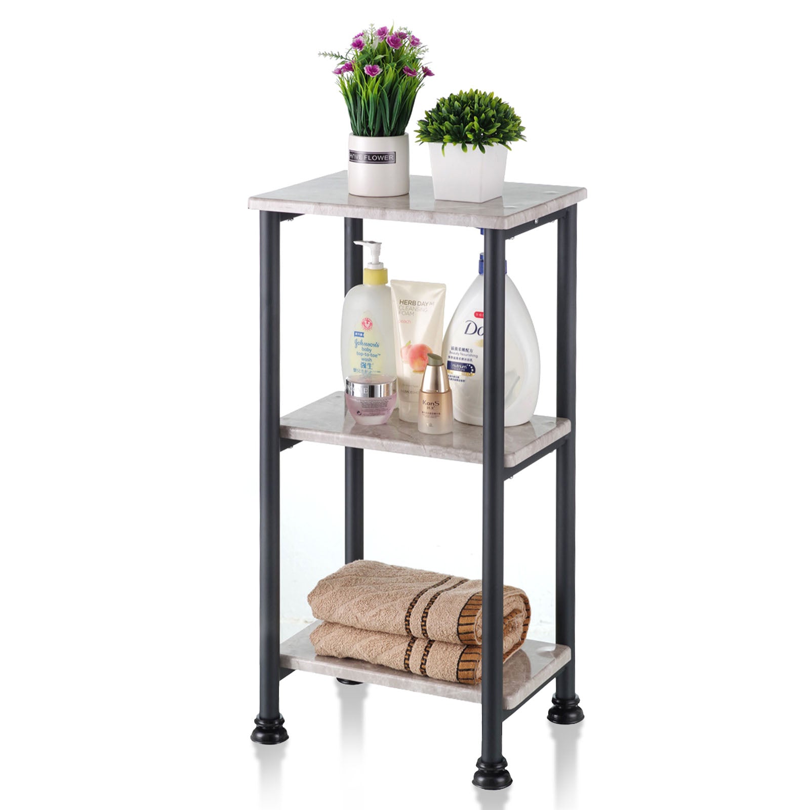 Étagère sur pied | Charles | Étagère moderne aspect marbre avec structure en acier robuste | Disponible en 3 ou 4 niveaux