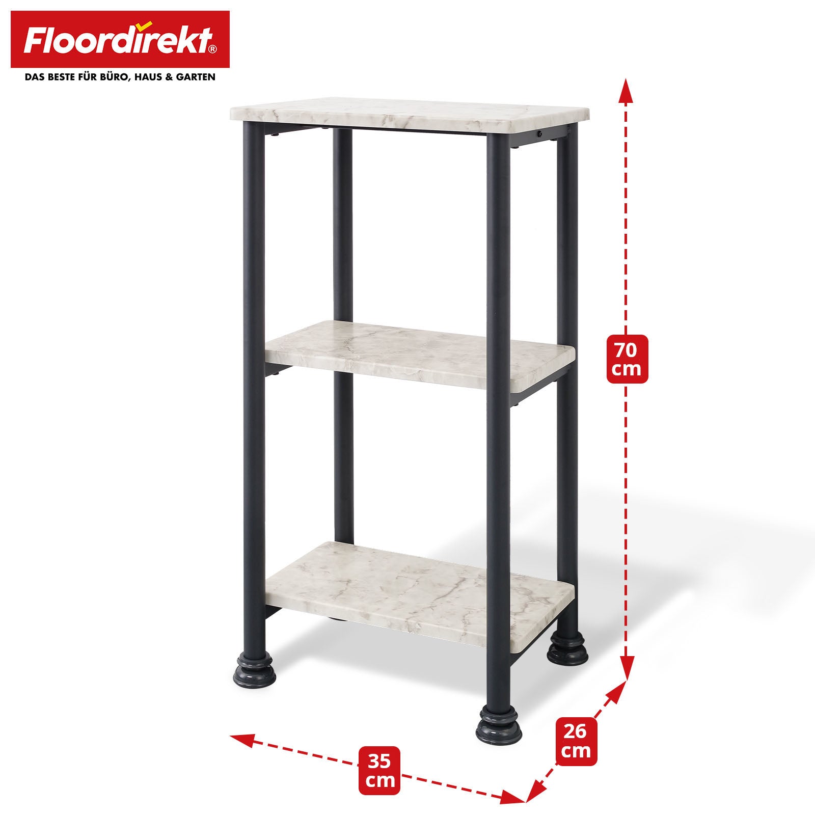 Étagère sur pied | Charles | Étagère moderne aspect marbre avec structure en acier robuste | Disponible en 3 ou 4 niveaux