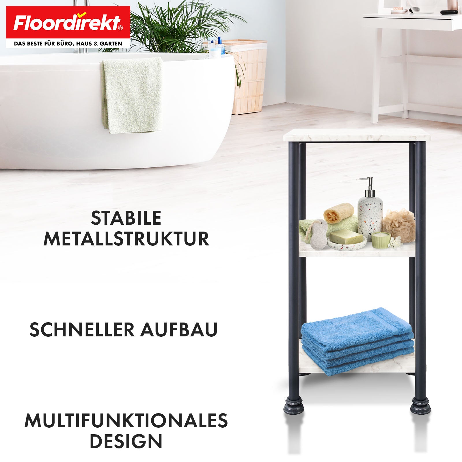 Étagère sur pied | Charles | Étagère moderne aspect marbre avec structure en acier robuste | Disponible en 3 ou 4 niveaux
