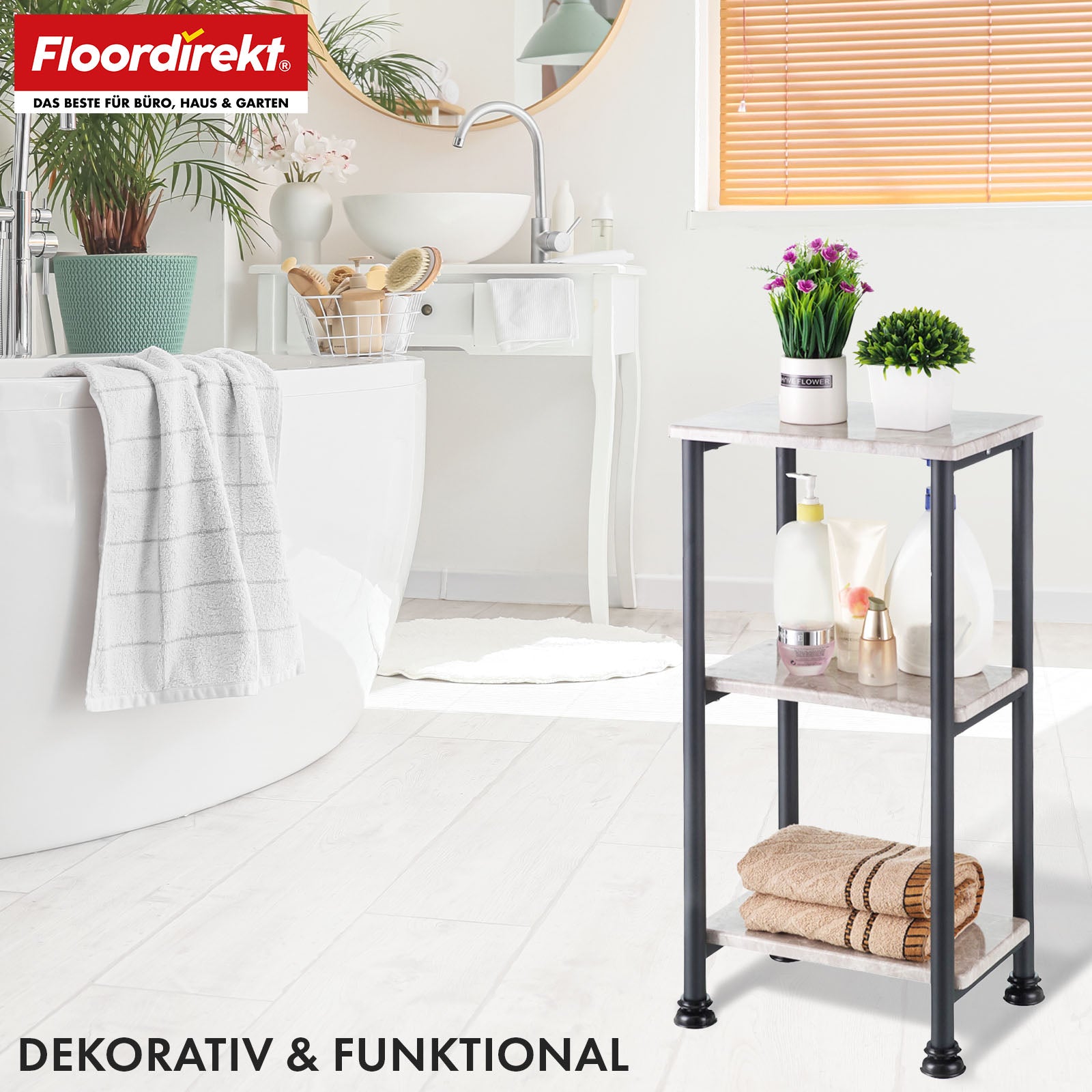 Étagère sur pied | Charles | Étagère moderne aspect marbre avec structure en acier robuste | Disponible en 3 ou 4 niveaux