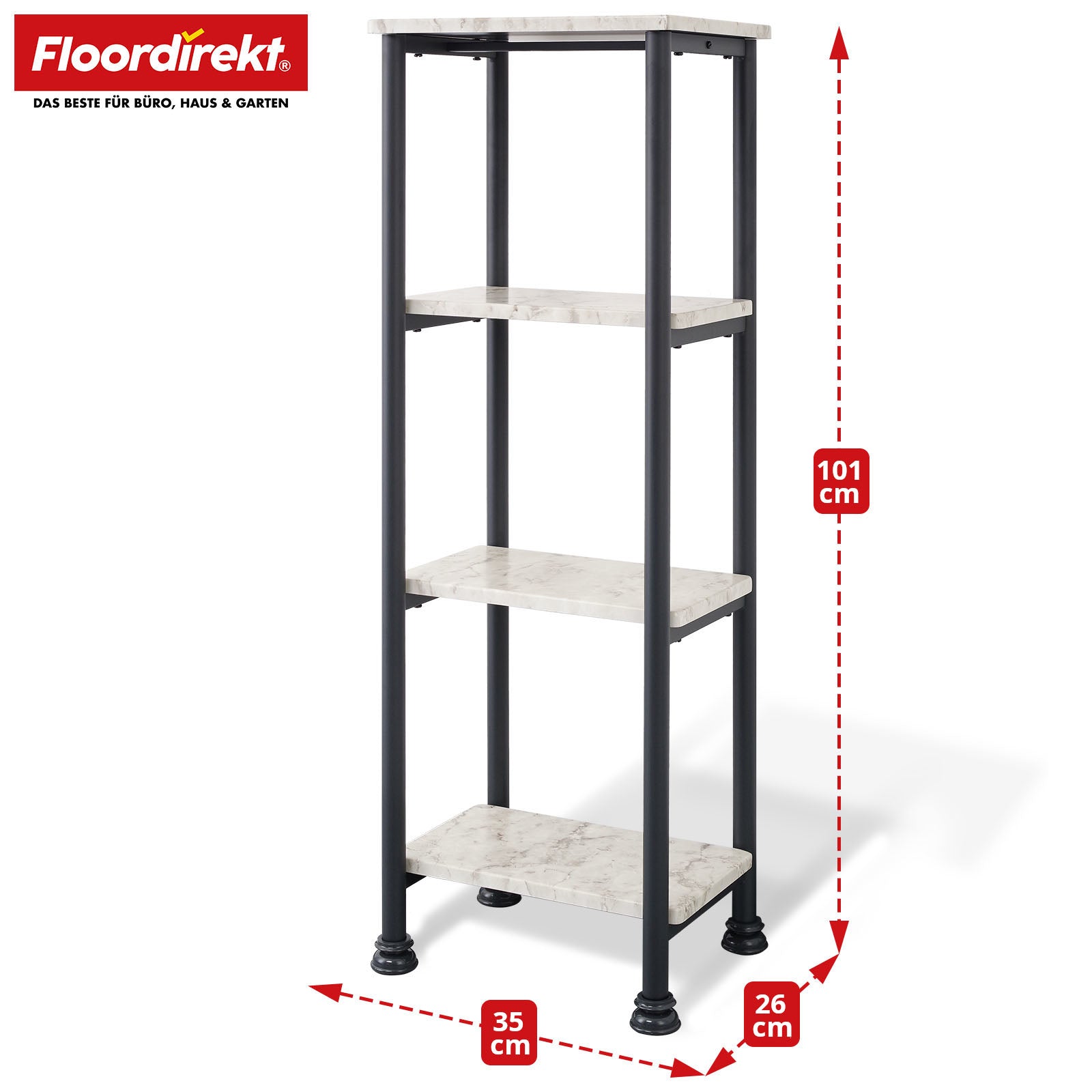 Étagère sur pied | Charles | Étagère moderne aspect marbre avec structure en acier robuste | Disponible en 3 ou 4 niveaux