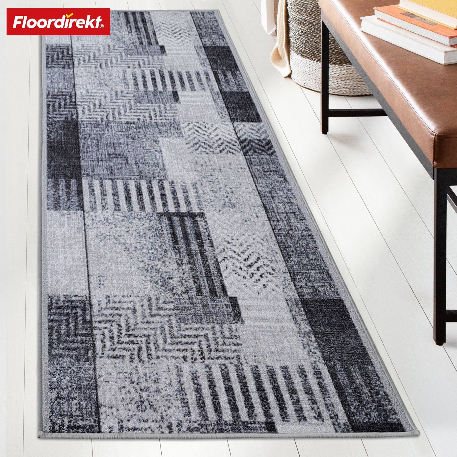 Tapis sur mesure | Cordoba | tons gris avec motifs | antidérapant & robuste | 80 cm de large