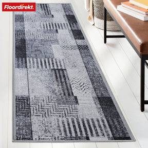 Tapis sur mesure | Cordoba | tons gris avec motifs | antidérapant & robuste | 80 cm de large