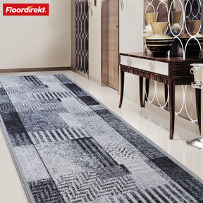 Tapis sur mesure | Cordoba | tons gris avec motifs | antidérapant & robuste | 80 cm de large