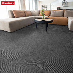 Dalles de moquette | Bern | 50 x 50 cm | Auto-portant avec motif à rayures | En anthracite, gris & beige pour les entreprises et les particuliers