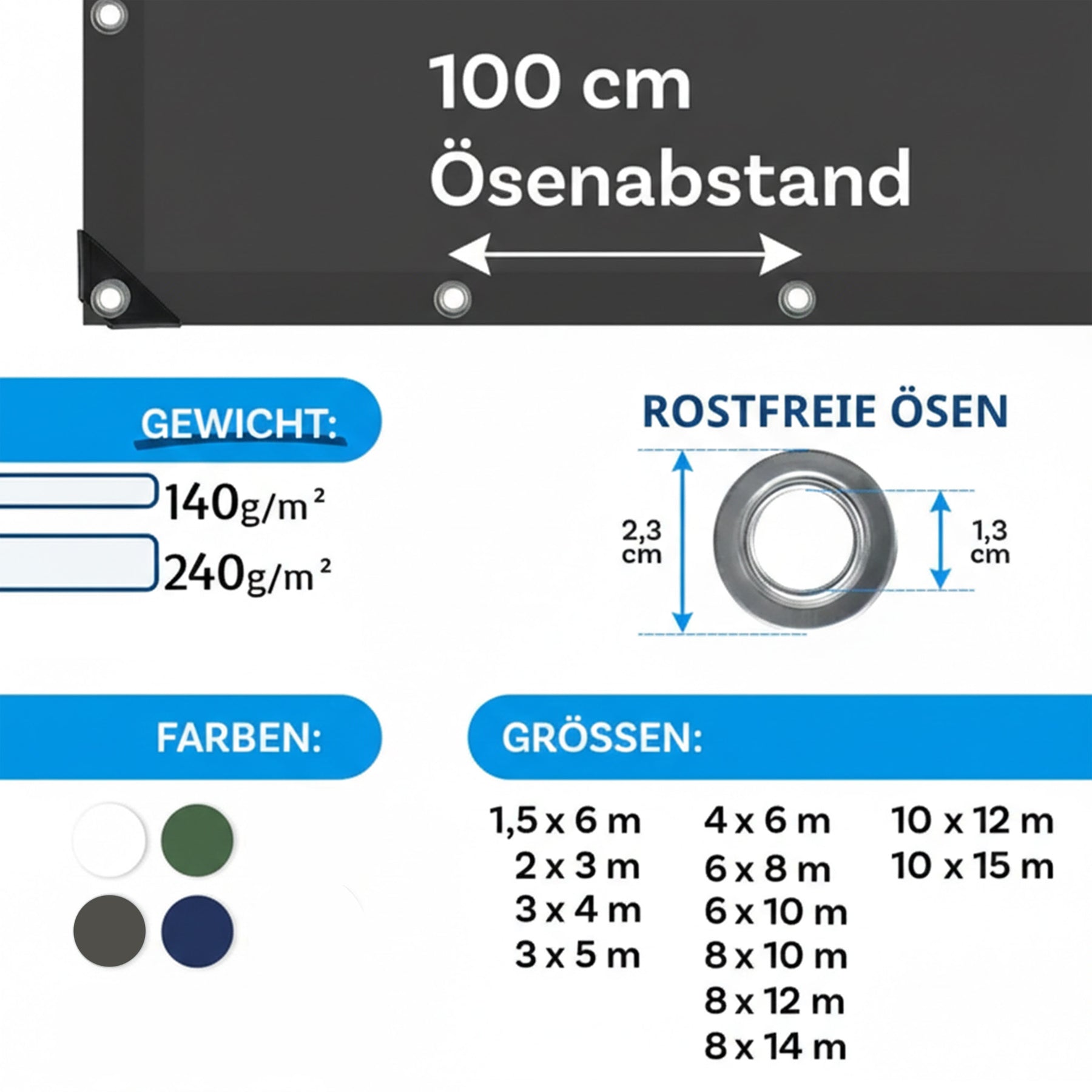 Tarpaulin | Extrêmement résistant à la déchirure | 240 g/m² | Nombreuses variantes