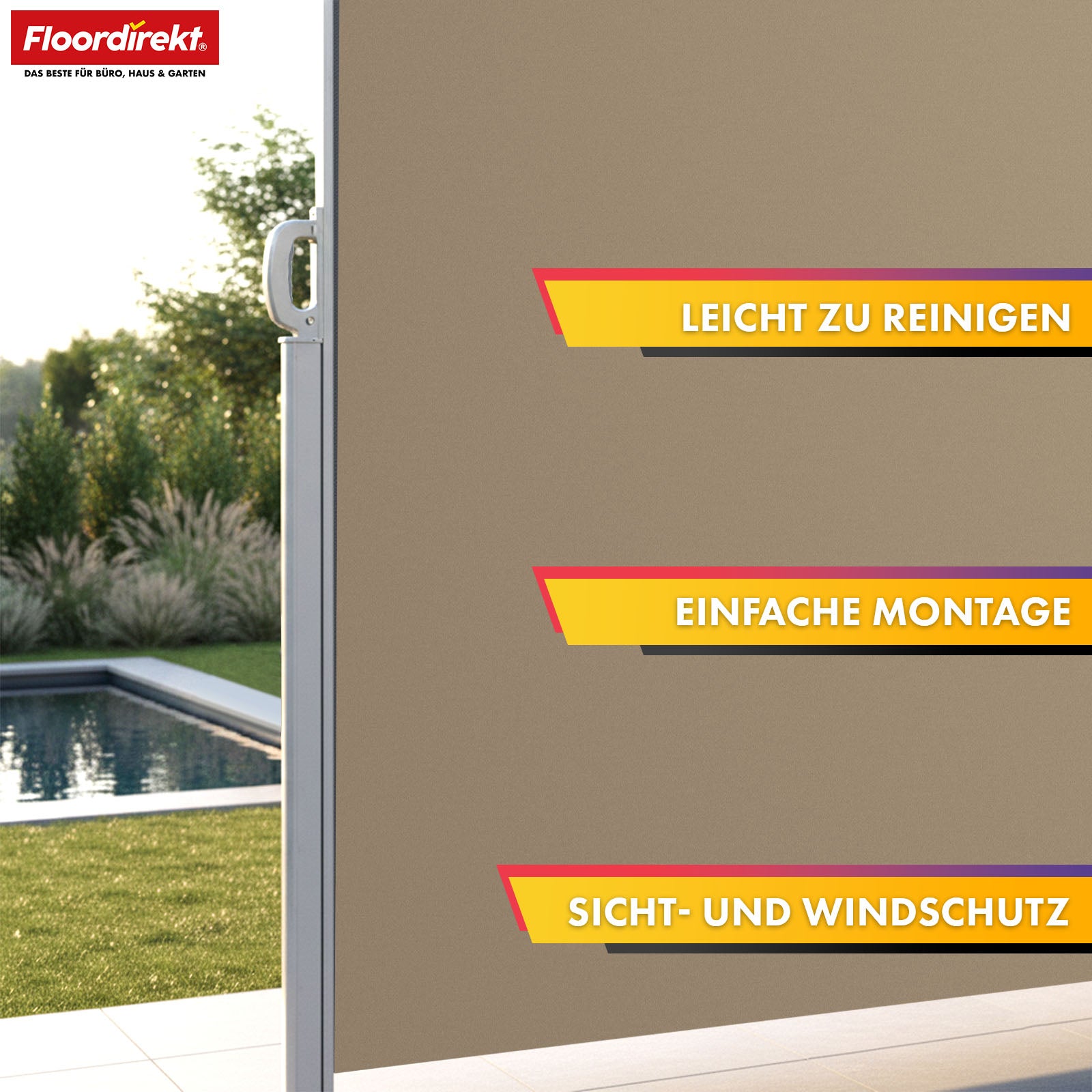 Store latéral en aluminium | Protection solaire et visuelle pour terrasse, balcon et jardin | Protection UV, opaque et déperlant | Différentes couleurs et tailles