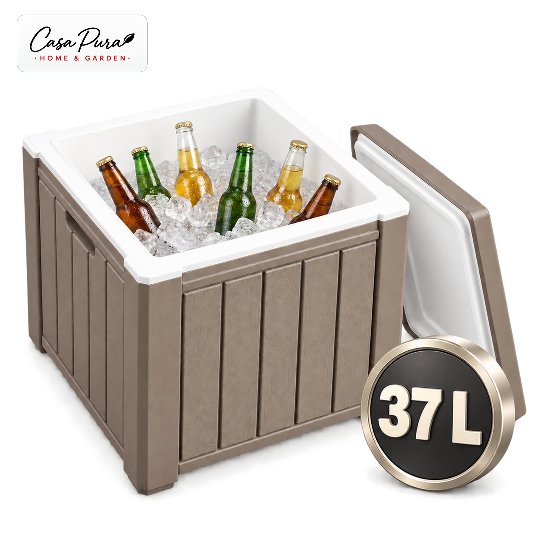 Glacière à Boissons | Arctic | Glacière 37 L Faisant Office de Table d'Appoint Effet Bois | 2 Coloris