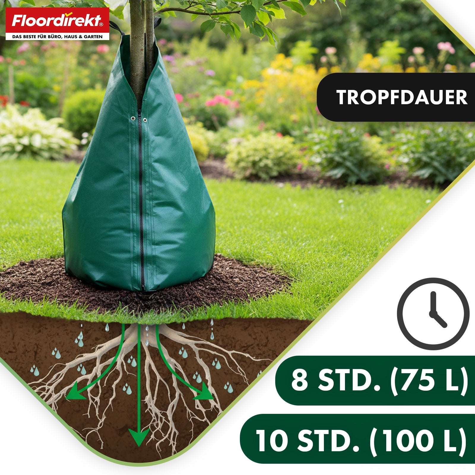 Sac d'arrosage pour arbres | Sac d'eau de 75 L et 100 L avec système d'arrosage goutte à goutte | Sac d'arrosage réutilisable en PVC pour arbres