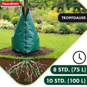 Sac d'arrosage pour arbres | Sac d'eau de 75 L et 100 L avec système d'arrosage goutte à goutte | Sac d'arrosage réutilisable en PVC pour arbres