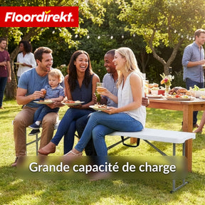 Banc de jardin | Chiba | Banc pliant 183 cm en blanc, résistant aux intempéries & supporte jusqu’à 320 kg