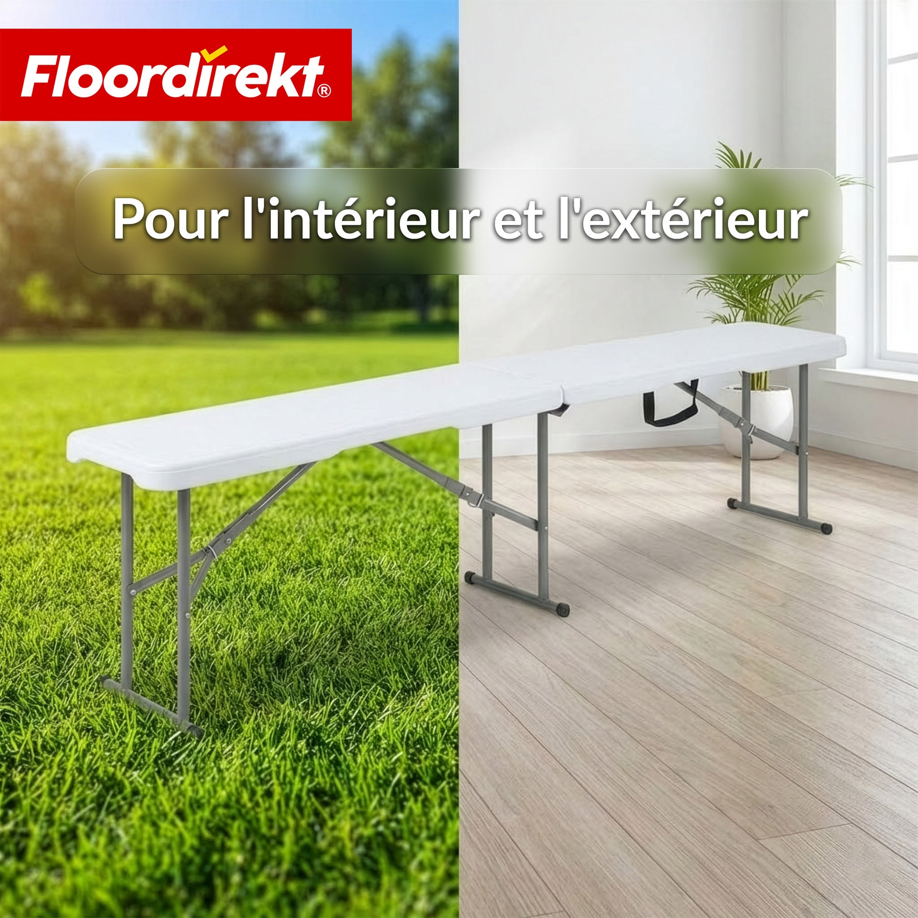 Banc de jardin | Chiba | Banc pliant 183 cm en blanc, résistant aux intempéries & supporte jusqu’à 320 kg