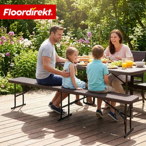 Banc de jardin | Kagawa | Banc pliant résistant aux intempéries 183 cm en brun pour jardin, balcon & événements