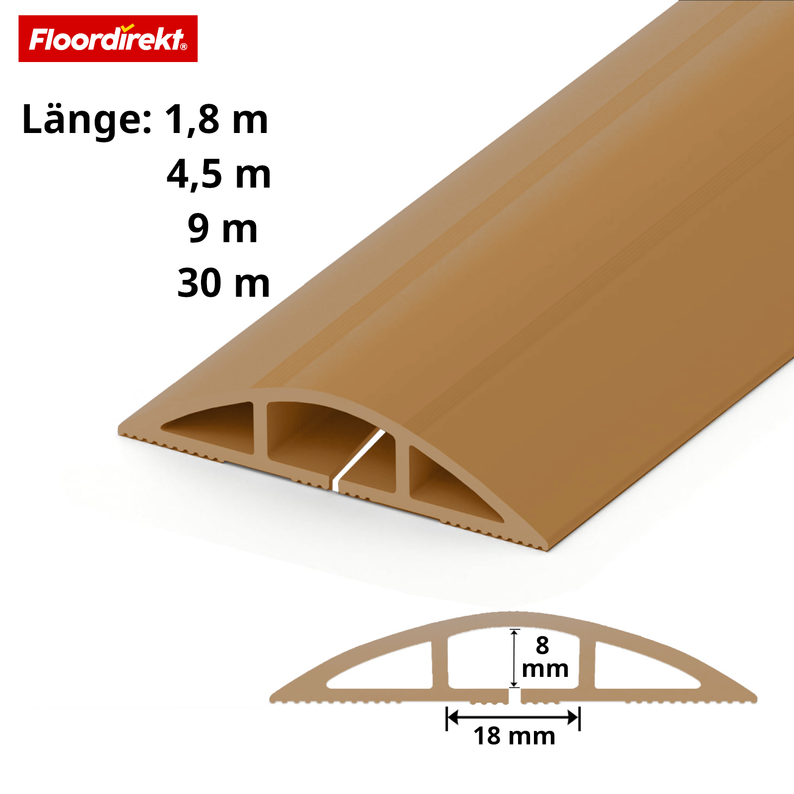 Goulotte de sol | Cable Guard | Protection antidérapante pour câbles & anti-trébuchement | Flexible, découpable & pour 2 câbles jusqu’à 8 mm Ø