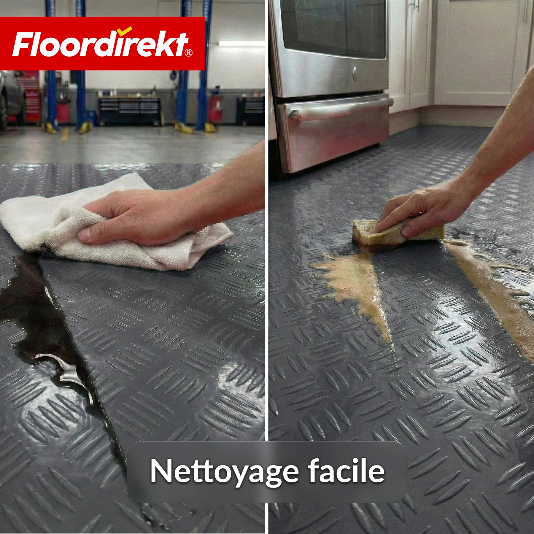 Revêtement de sol PVC | Bullet | Aspect tôle striée | Antidérapant & Facile d’entretien | Au mètre / Découpe sur mesure | Largeur 110 cm