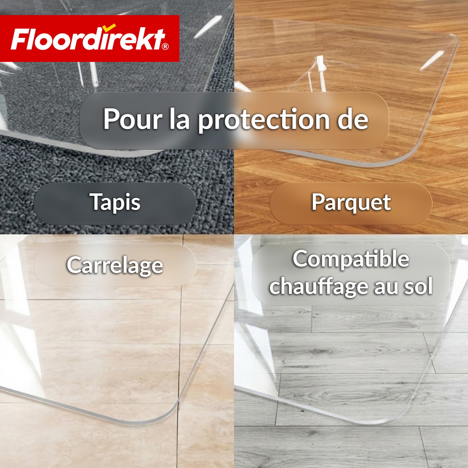 Tapis de protection de sol | Secura | Transparent 80 × 118 cm | Sous-tapis de chaise de bureau en PVC incassable 5 mm pour parquet, stratifié & moquette