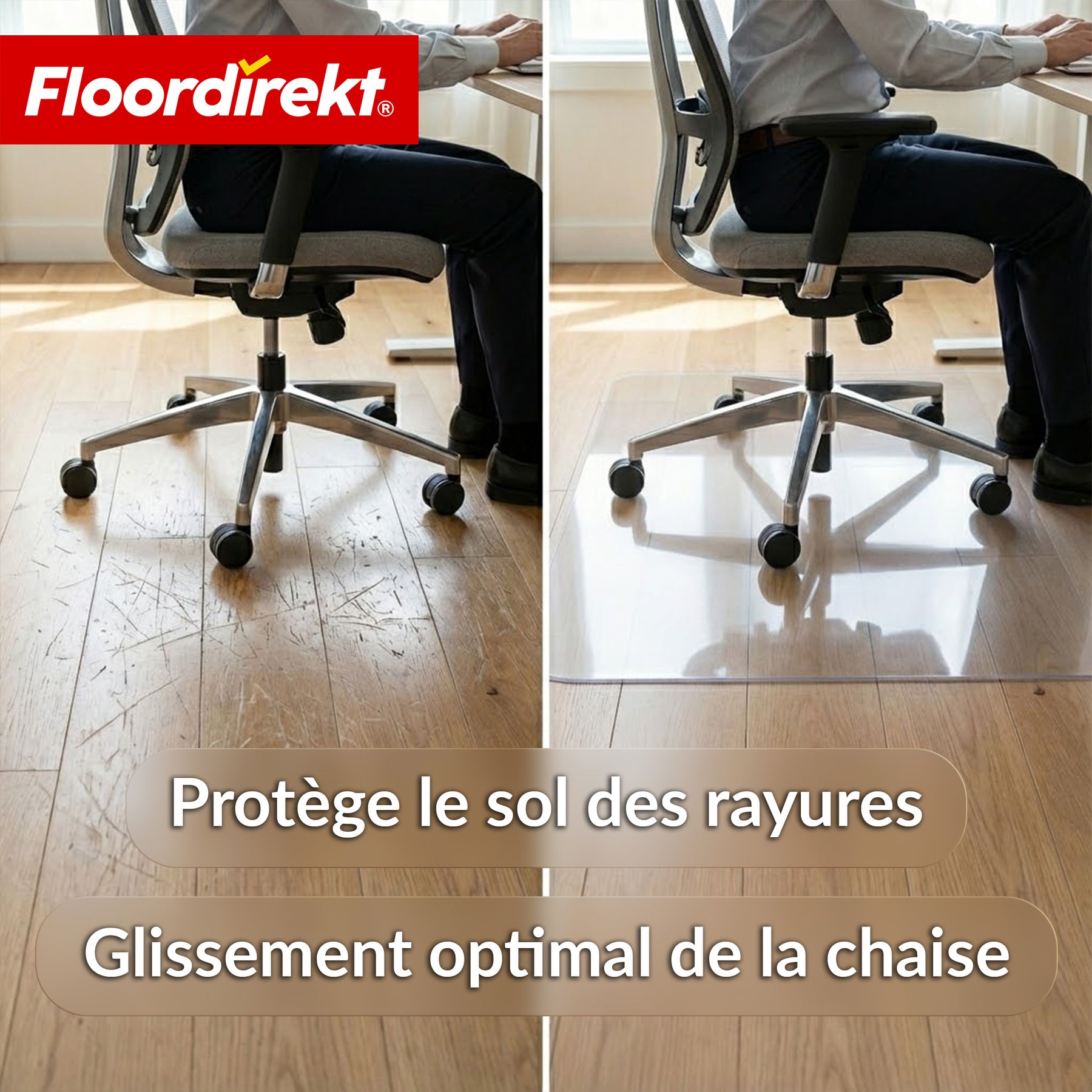 Tapis de protection de sol | Secura | Transparent 80 × 118 cm | Sous-tapis de chaise de bureau en PVC incassable 5 mm pour parquet, stratifié & moquette
