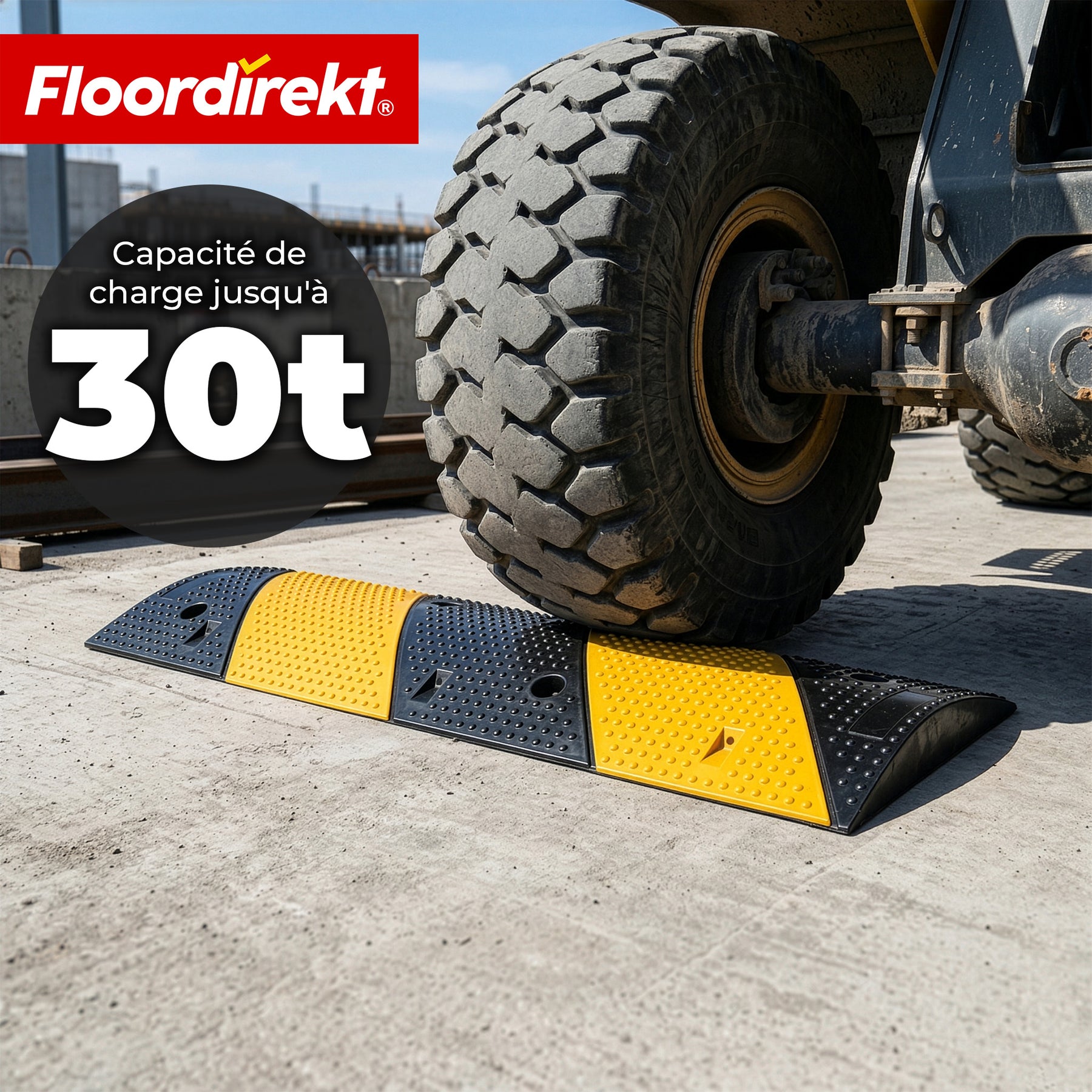 Ralentisseur Pico | Dos d’âne en caoutchouc jusqu’à 30 t | Ralentisseur routier jaune-noir 100 x 30 cm