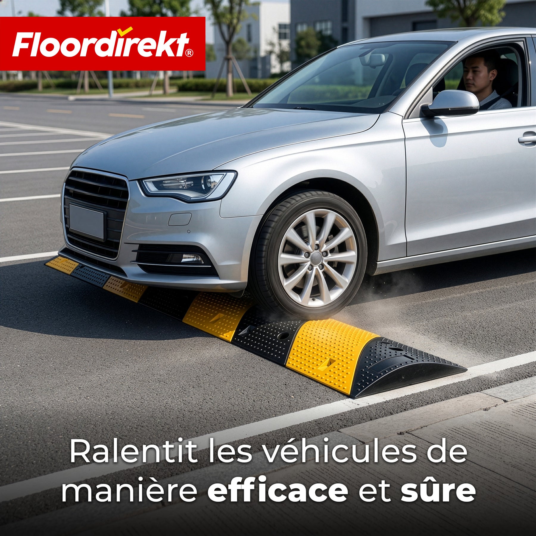 Ralentisseur Pico | Dos d’âne en caoutchouc jusqu’à 30 t | Ralentisseur routier jaune-noir 100 x 30 cm