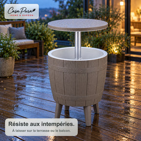 Table glacière | Bora | Table de jardin réglable en hauteur avec bac réfrigérant de 37 L, effet tonneau | 2 coloris