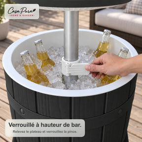 Table glacière | Bora | Table de jardin réglable en hauteur avec bac réfrigérant de 37 L, effet tonneau | 2 coloris