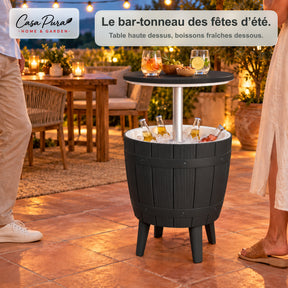 Table glacière | Bora | Table de jardin réglable en hauteur avec bac réfrigérant de 37 L, effet tonneau | 2 coloris