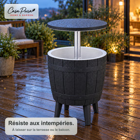 Table glacière | Bora | Table de jardin réglable en hauteur avec bac réfrigérant de 37 L, effet tonneau | 2 coloris