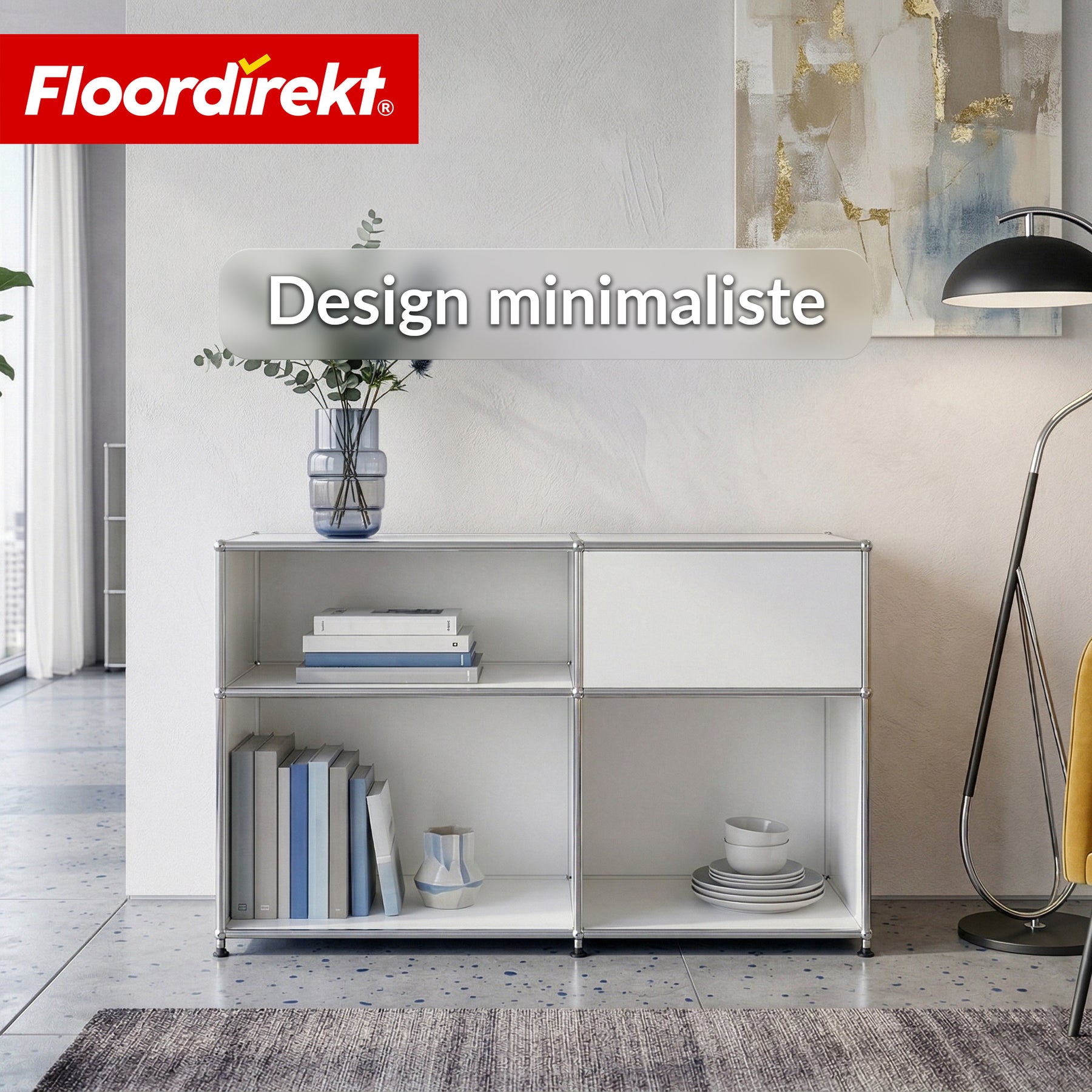Étagère métallique | Concept Epure MK-030 | Étagère sur pied avec 3 niveaux & compartiment de rangement | Étagère cuisine, bureau & salon