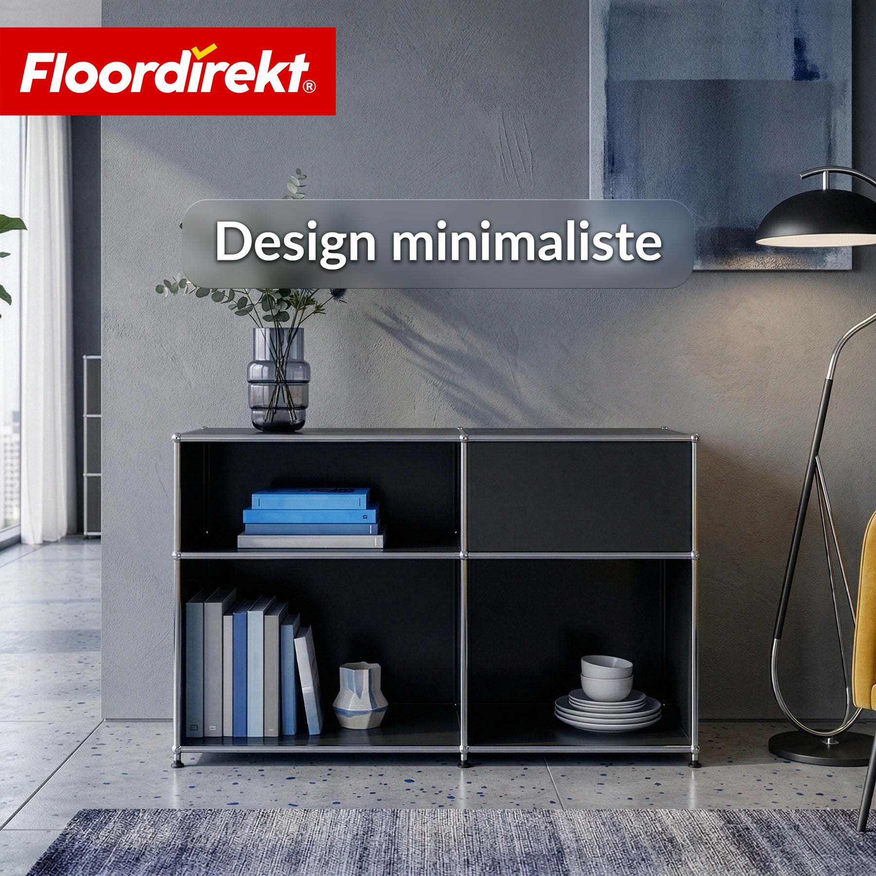 Étagère métallique | Concept Epure MK-030 | Étagère sur pied avec 3 niveaux & compartiment de rangement | Étagère cuisine, bureau & salon