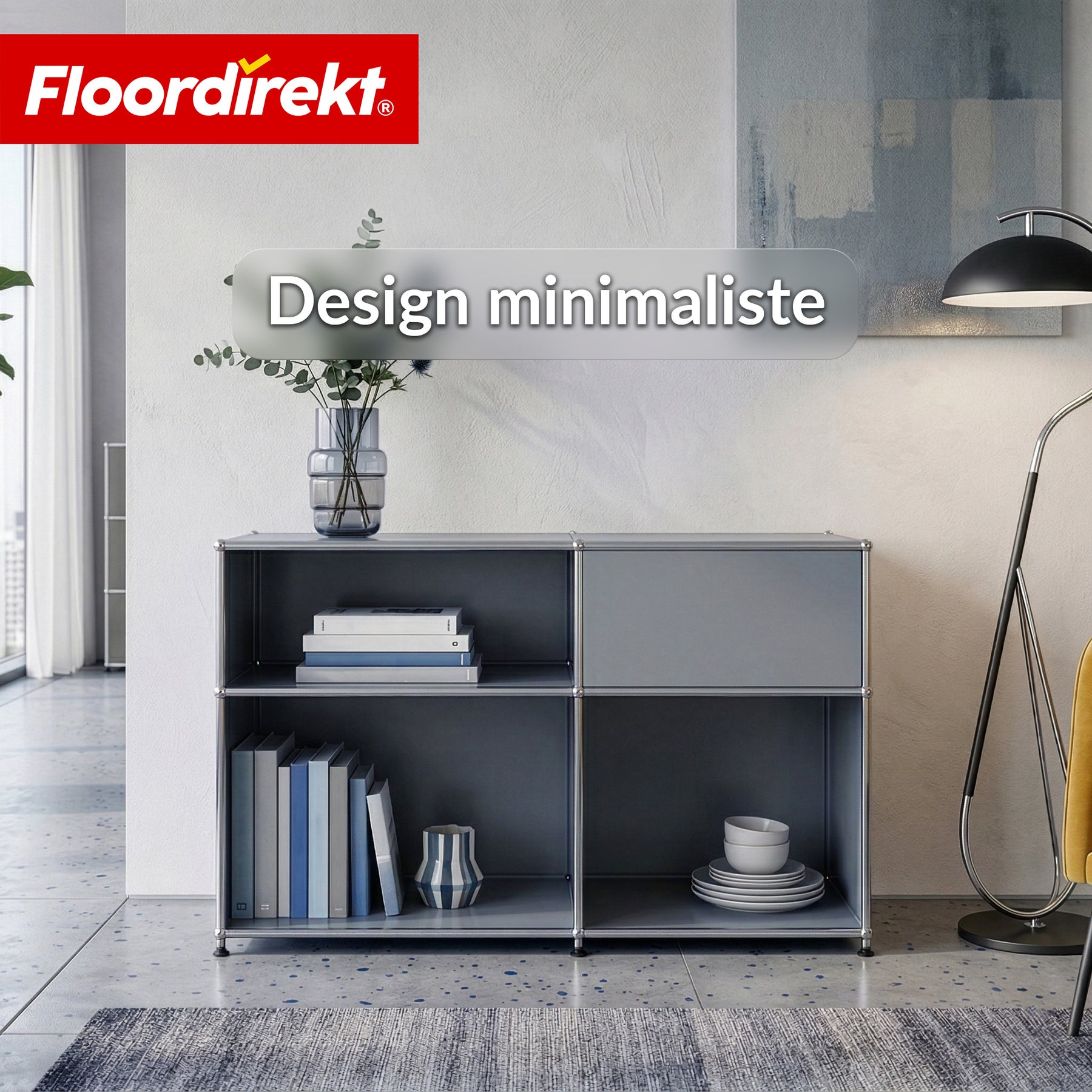 Étagère métallique | Concept Epure MK-030 | Étagère sur pied avec 3 niveaux & compartiment de rangement | Étagère cuisine, bureau & salon