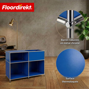 Étagère métallique | Concept Epure MK-030 | Étagère sur pied avec 3 niveaux & compartiment de rangement | Étagère cuisine, bureau & salon