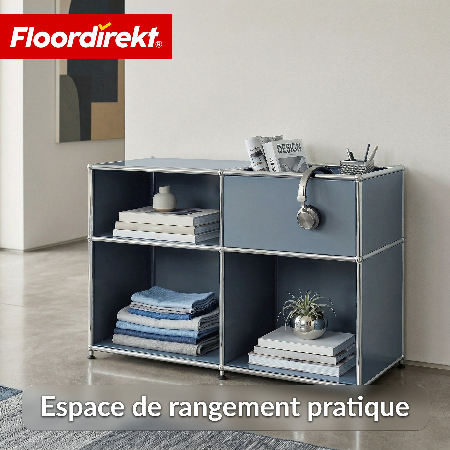Étagère métallique | Concept Epure MK-030 | Étagère sur pied avec 3 niveaux & compartiment de rangement | Étagère cuisine, bureau & salon
