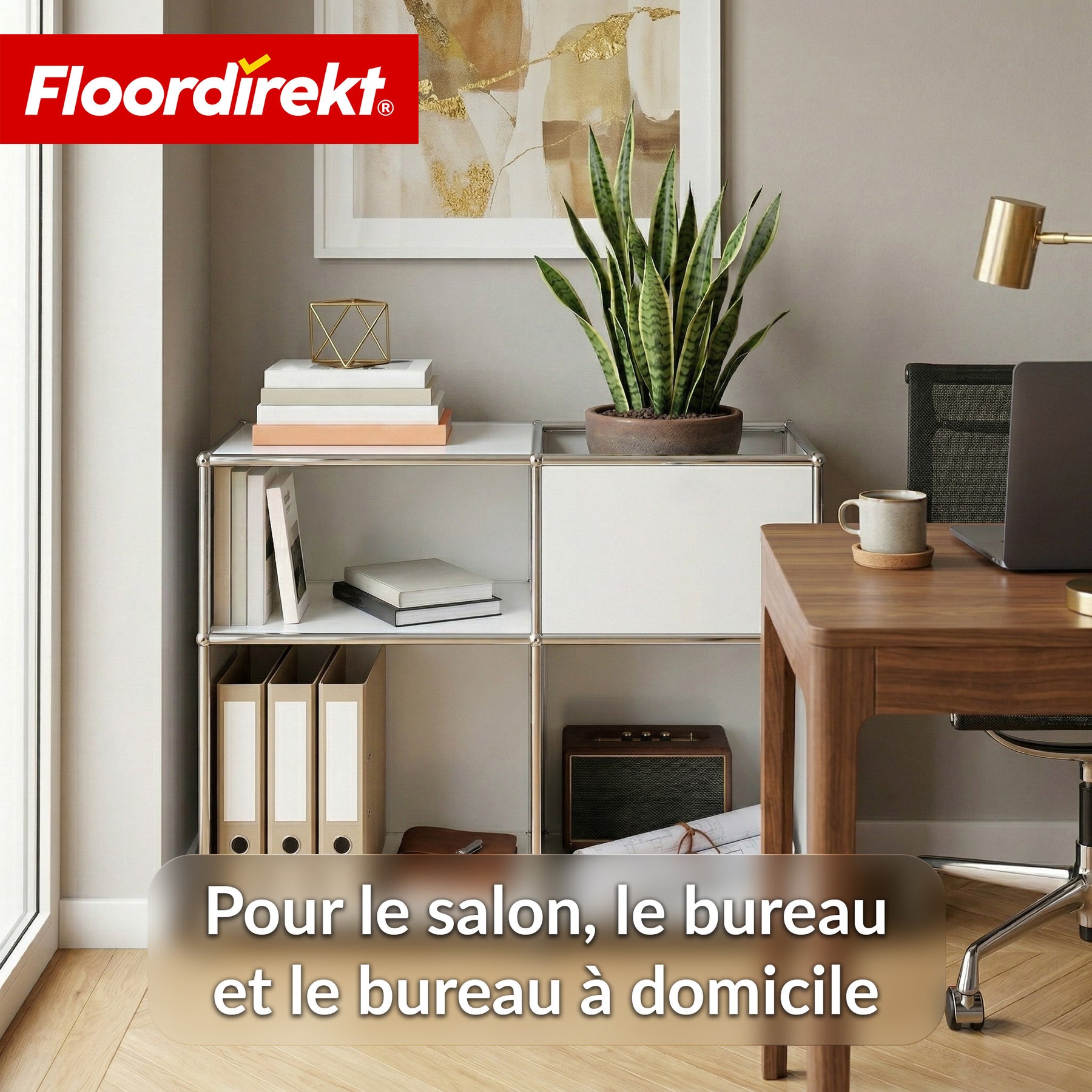 Étagère métallique | Concept Epure MK-030 | Étagère sur pied avec 3 niveaux & compartiment de rangement | Étagère cuisine, bureau & salon