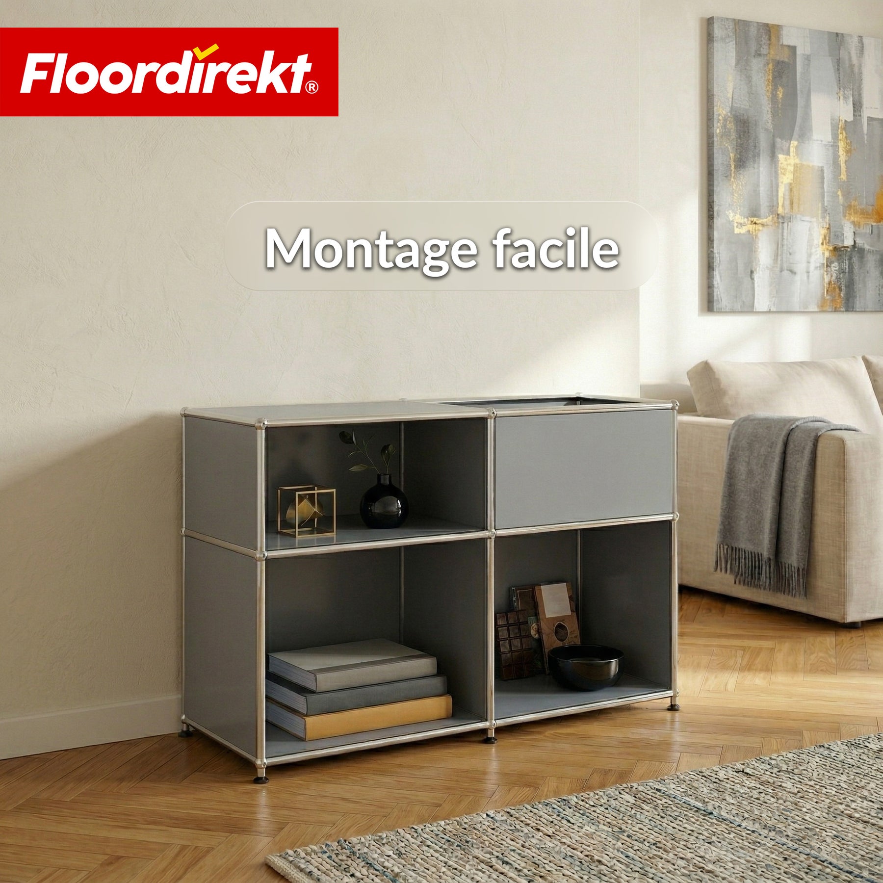 Étagère métallique | Concept Epure MK-030 | Étagère sur pied avec 3 niveaux & compartiment de rangement | Étagère cuisine, bureau & salon