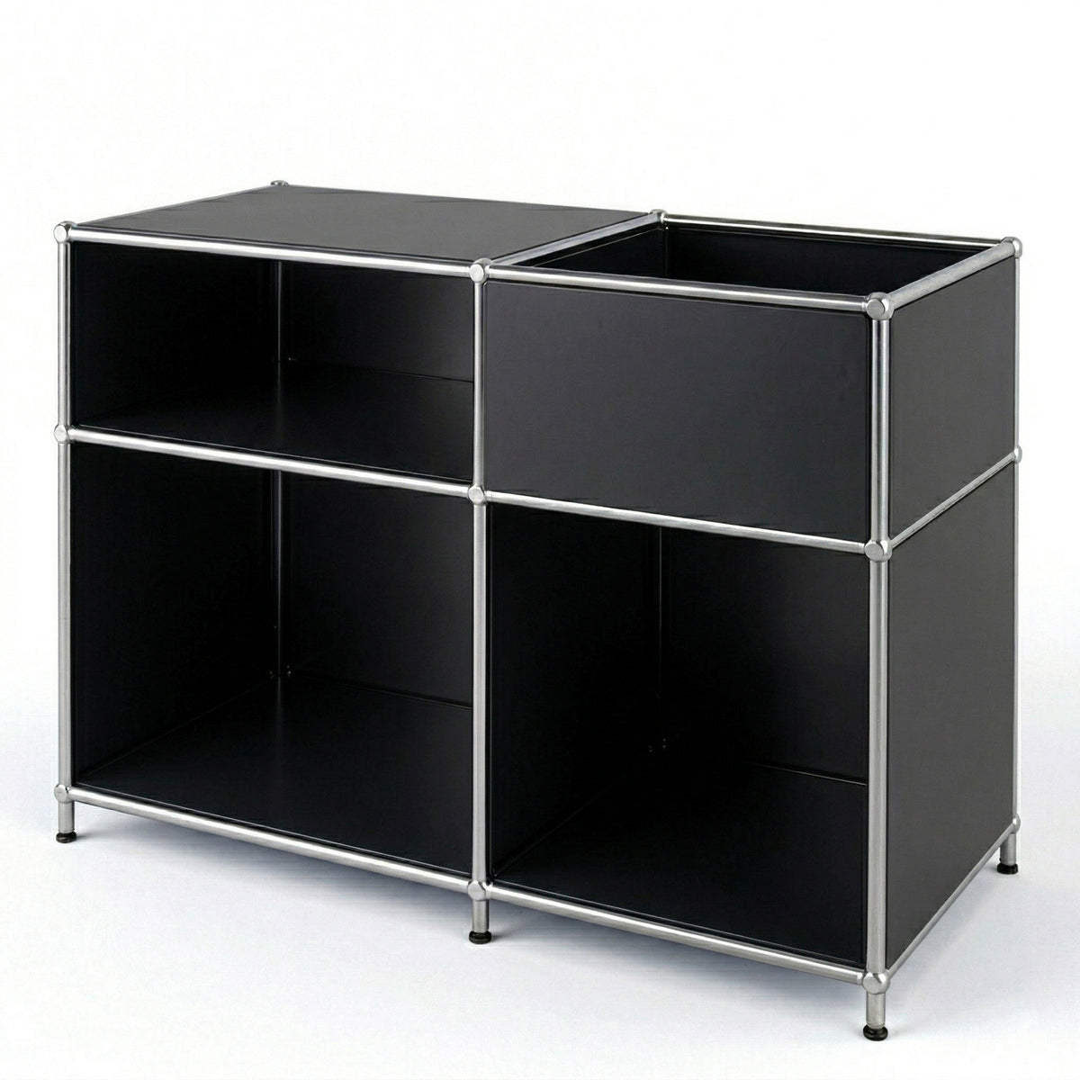 Étagère métallique | Concept Epure MK-030 | Étagère sur pied avec 3 niveaux & compartiment de rangement | Étagère cuisine, bureau & salon