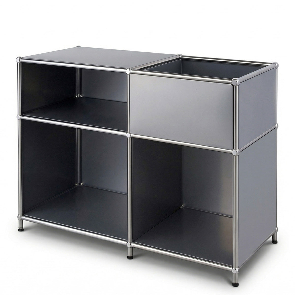 Étagère métallique | Concept Epure MK-030 | Étagère sur pied avec 3 niveaux & compartiment de rangement | Étagère cuisine, bureau & salon
