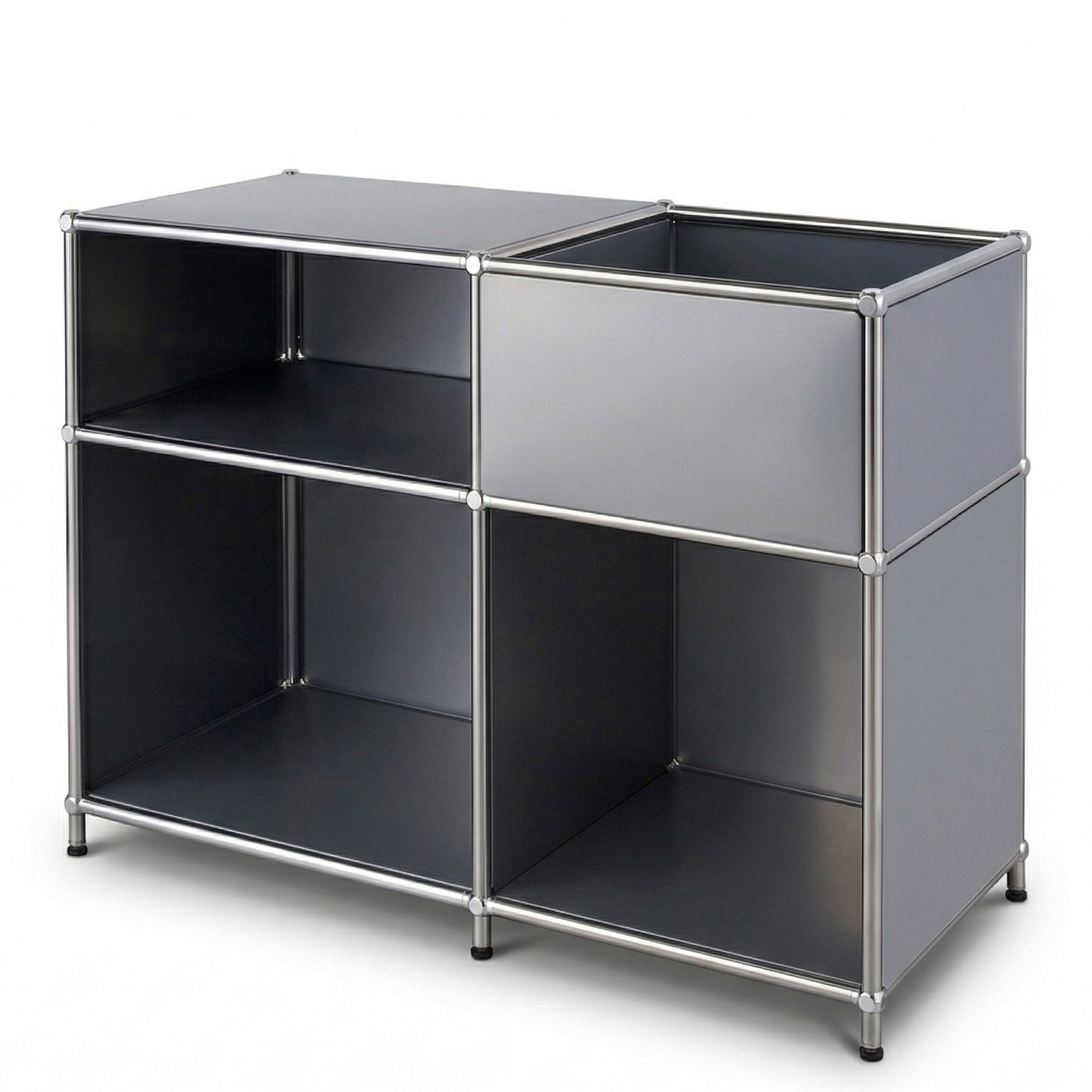 Étagère métallique | Concept Epure MK-030 | Étagère sur pied avec 3 niveaux & compartiment de rangement | Étagère cuisine, bureau & salon