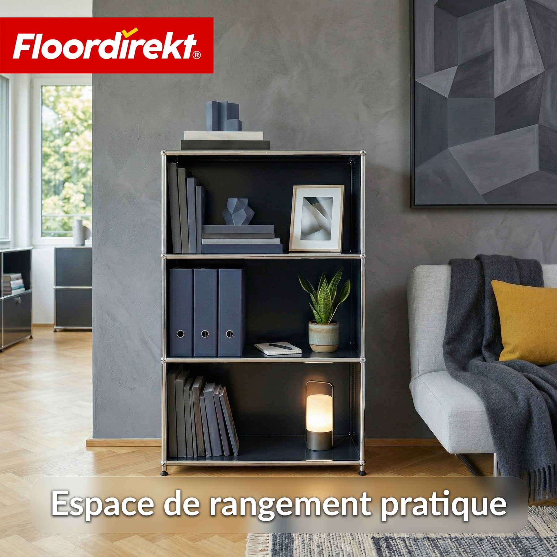 Étagère en métal | Concept Épure MK-101 | Étagère sur pied à 4 niveaux | Bibliothèque avec parois latérales | Étagère de rangement moderne