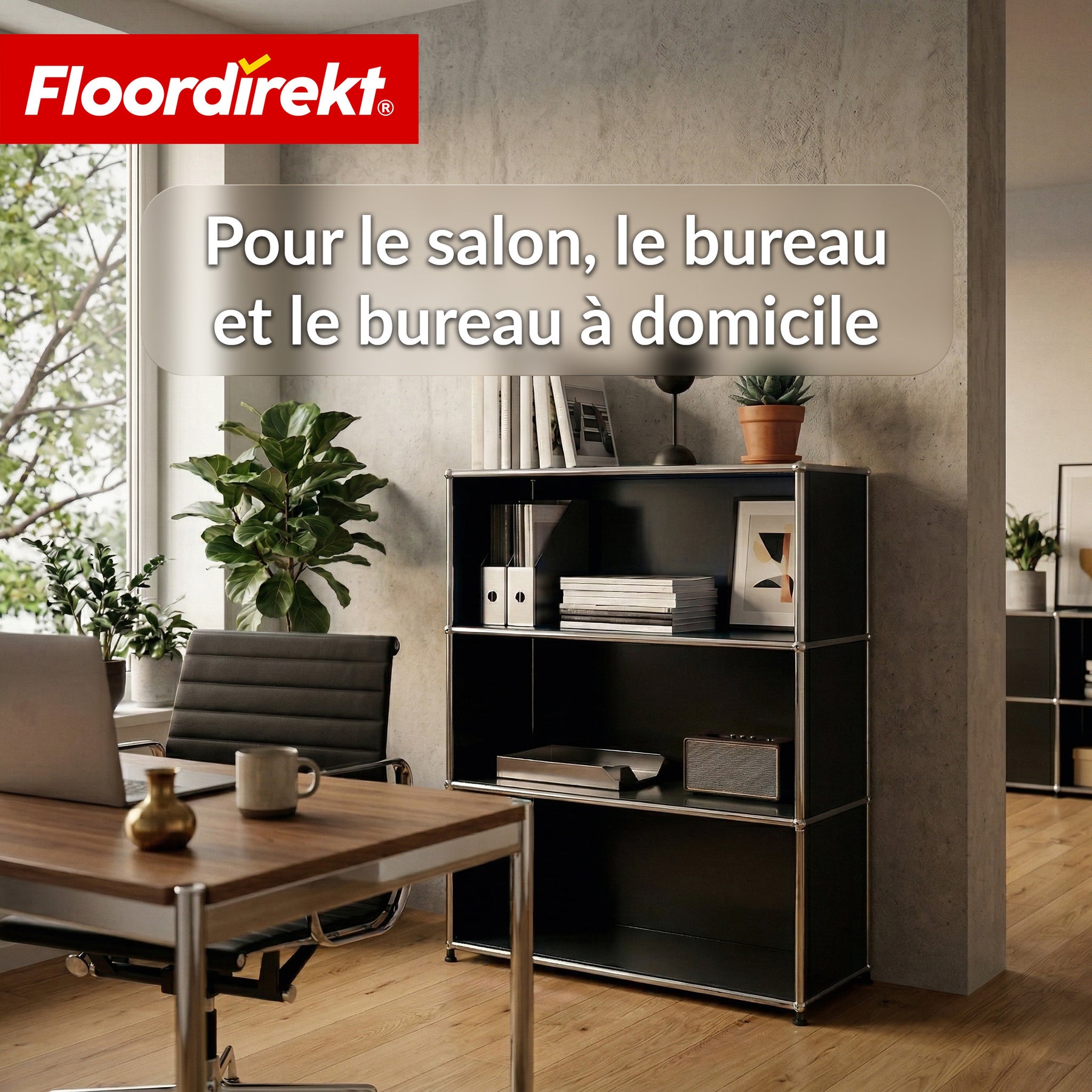 Étagère en métal | Concept Épure MK-101 | Étagère sur pied à 4 niveaux | Bibliothèque avec parois latérales | Étagère de rangement moderne