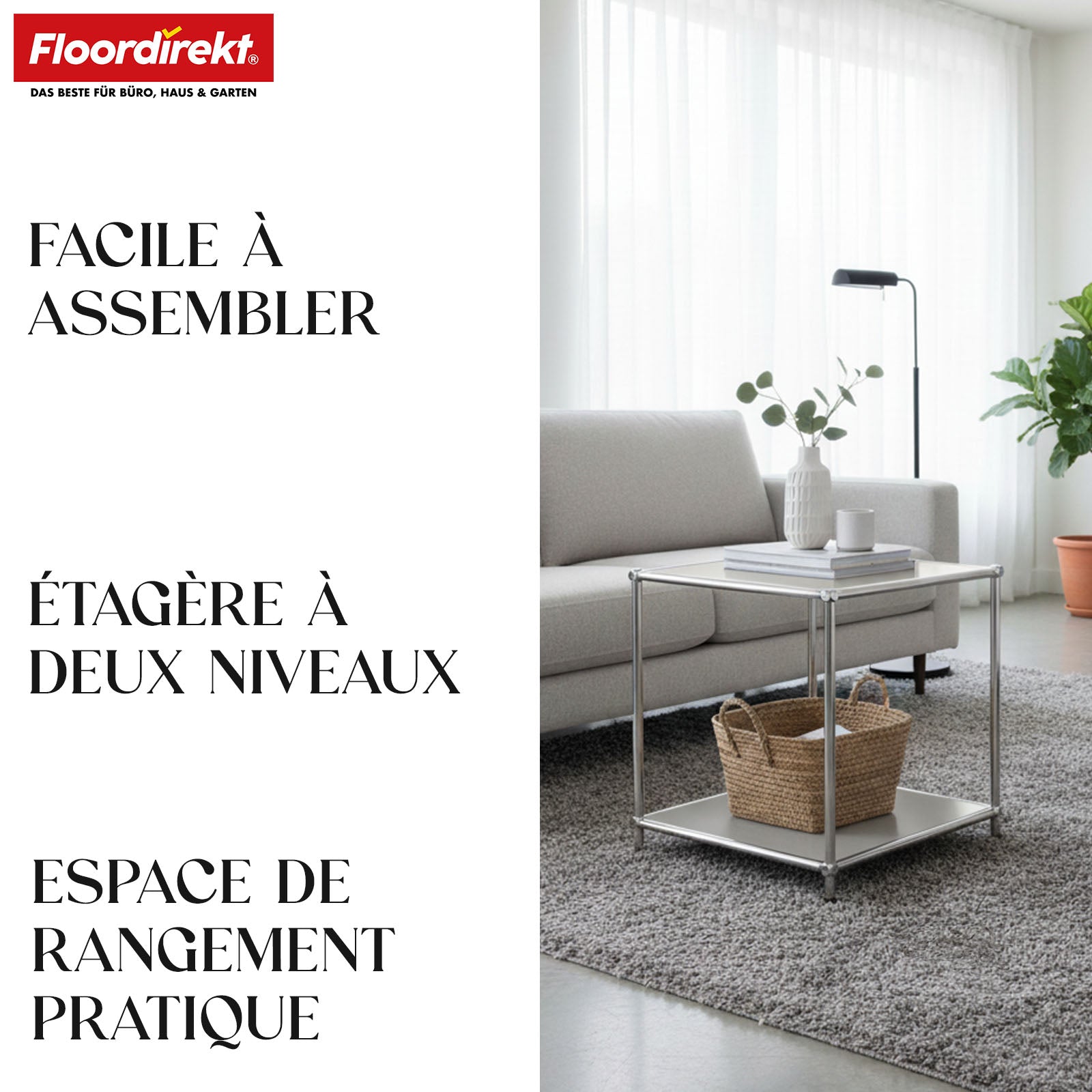 Étagère métallique | Concept Epure MK-012 | Étagère d'appoint et de rangement ouverte avec 2 tablettes | Disponible en plusieurs couleurs