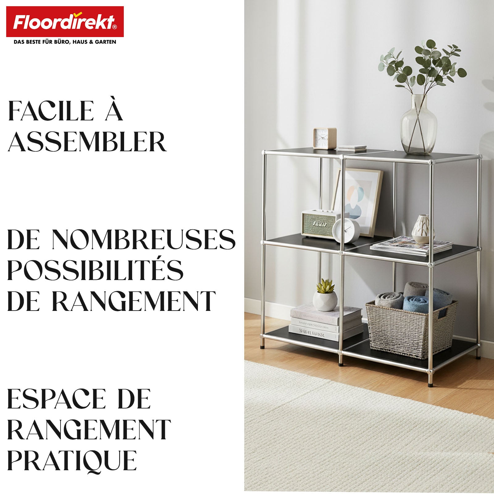 Étagère métallique | Concept Epure MK-027 | Buffet ouvert à 3 niveaux et étagère de rangement | Disponible en plusieurs couleurs
