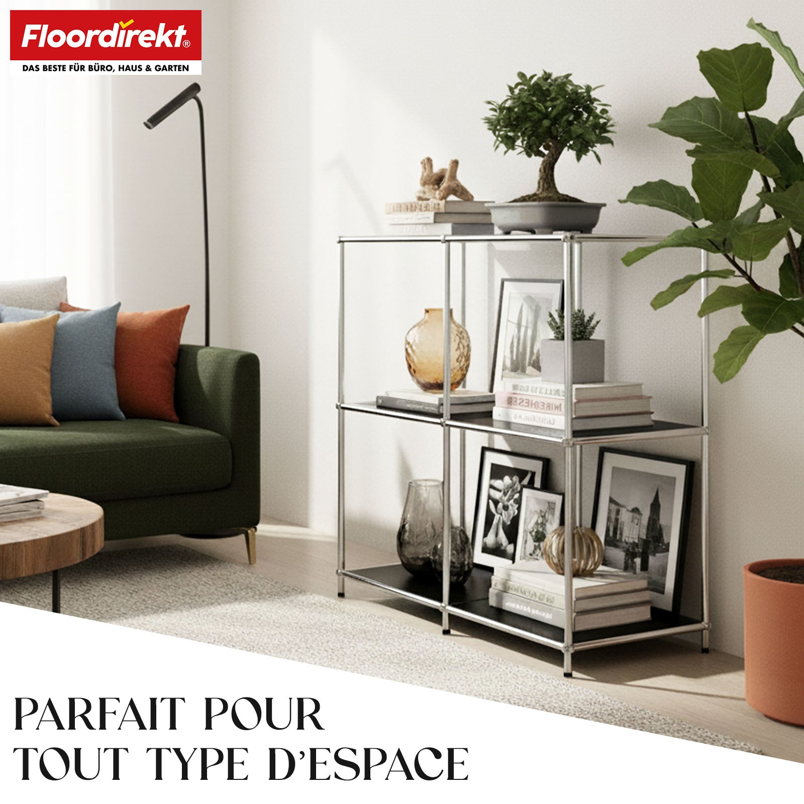 Étagère métallique | Concept Epure MK-027 | Buffet ouvert à 3 niveaux et étagère de rangement | Disponible en plusieurs couleurs