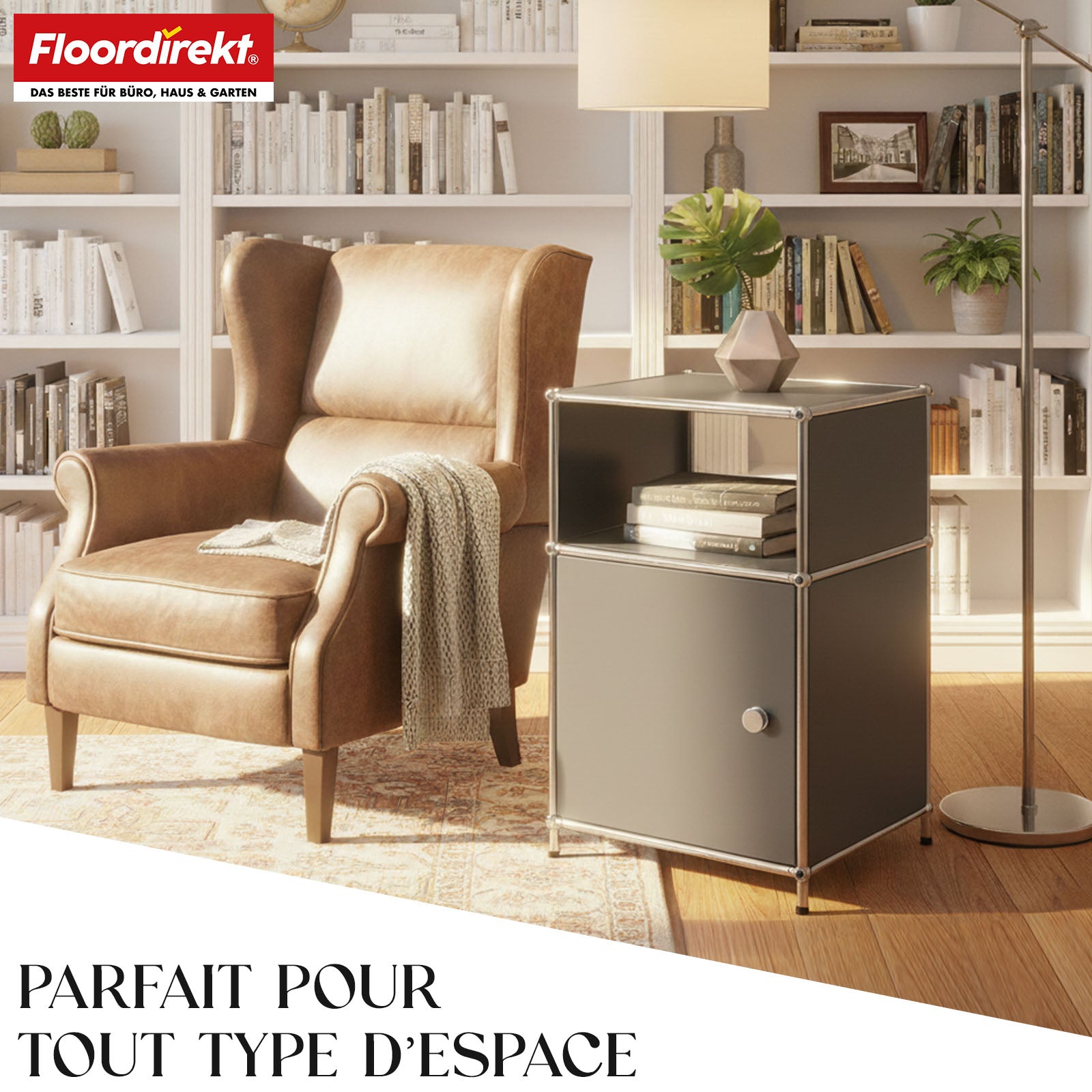 Étagère métallique | Concept Epure MK-040 | Étagère de rangement à 3 niveaux avec porte et tablettes | Disponible en plusieurs couleurs