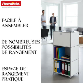 Étagère métallique | Concept Epure MK-107 | Étagère de rangement à 4 niveaux avec compartiment verrouillable et tablettes | Disponible en plusieurs couleurs