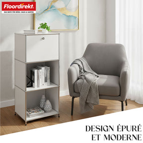 Étagère métallique | Concept Epure MK-107 | Étagère de rangement à 4 niveaux avec compartiment verrouillable et tablettes | Disponible en plusieurs couleurs